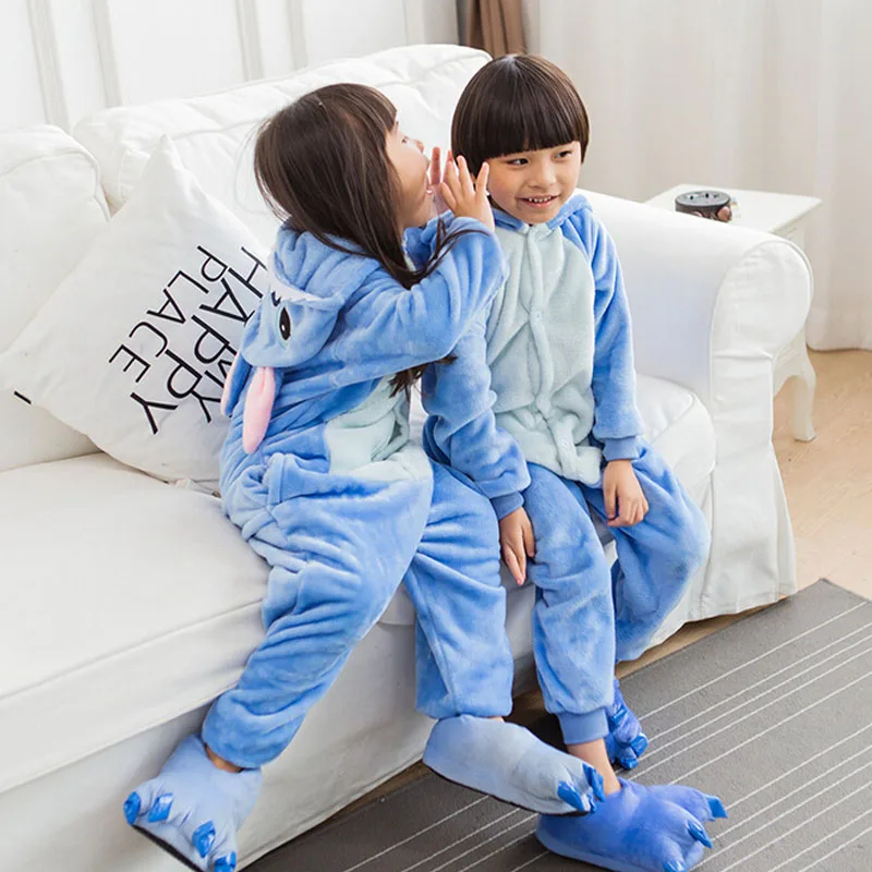 

Blue Pajamas Onesie For Kids Anime Cosplay Costume Blue Flannel Warm Cute Nightwear Little Boy Girl Jumpsuit Kigurumi
