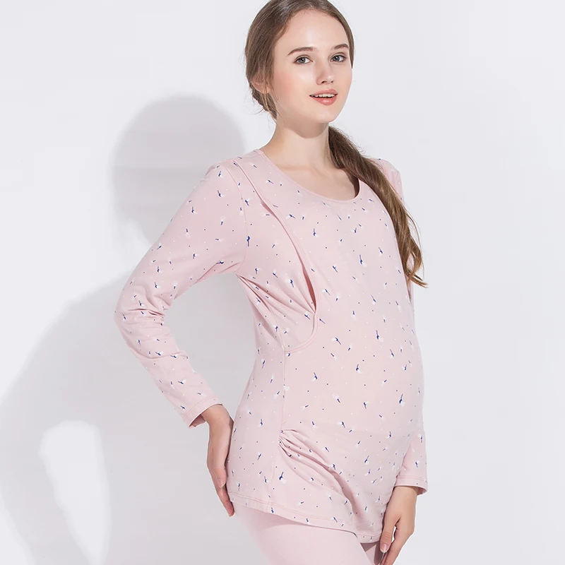 Maternity Sleepwear Breastfeeding Pajamas Soft Cotton Spring Autumn Breastfeeding Pajamas Nursing Pyjama Thermal Underwear A266