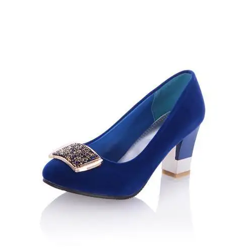 Asumer/ Новые Элегантные стразы женские туфли-лодочки обувь на квадратном каблуке обувь на высоком каблуке с круглым носком женская обувь Туфли для вечеринок и свадеб - Цвет: Синий
