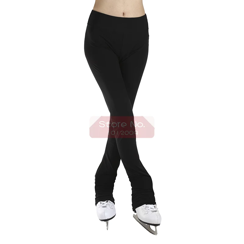 Customized Ice Skating long pants Costume Figure Skating Pants Warm Fleece Skater Fabric Child Adult Girl Full Black solid color 2