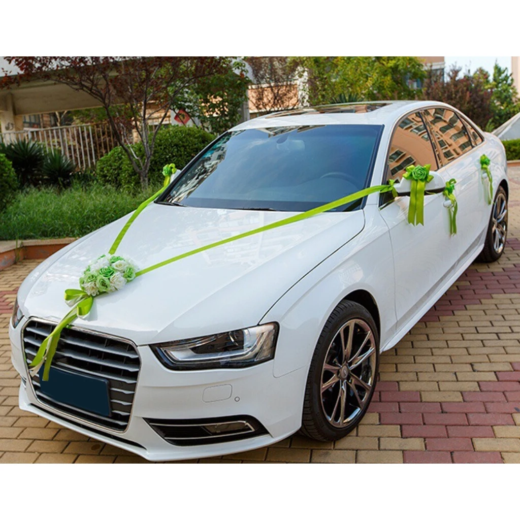 Wedding Car Decoration Kits 5 Meters Ribbons 6 Large Flower Bows