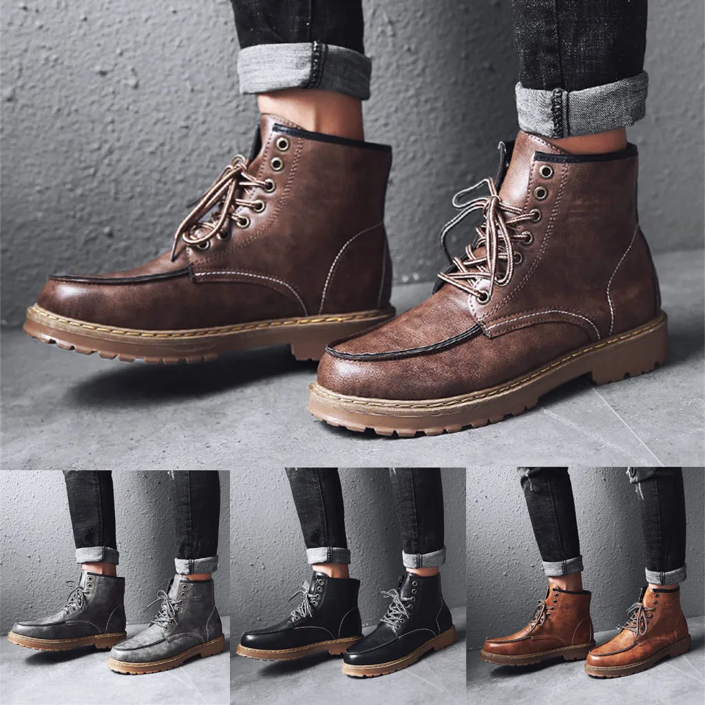 Casual Round Toe Ankle Boots Men Fashion Motorcycle Boots Men Waterproof Retro Autumn Boots Men NEW Arrival