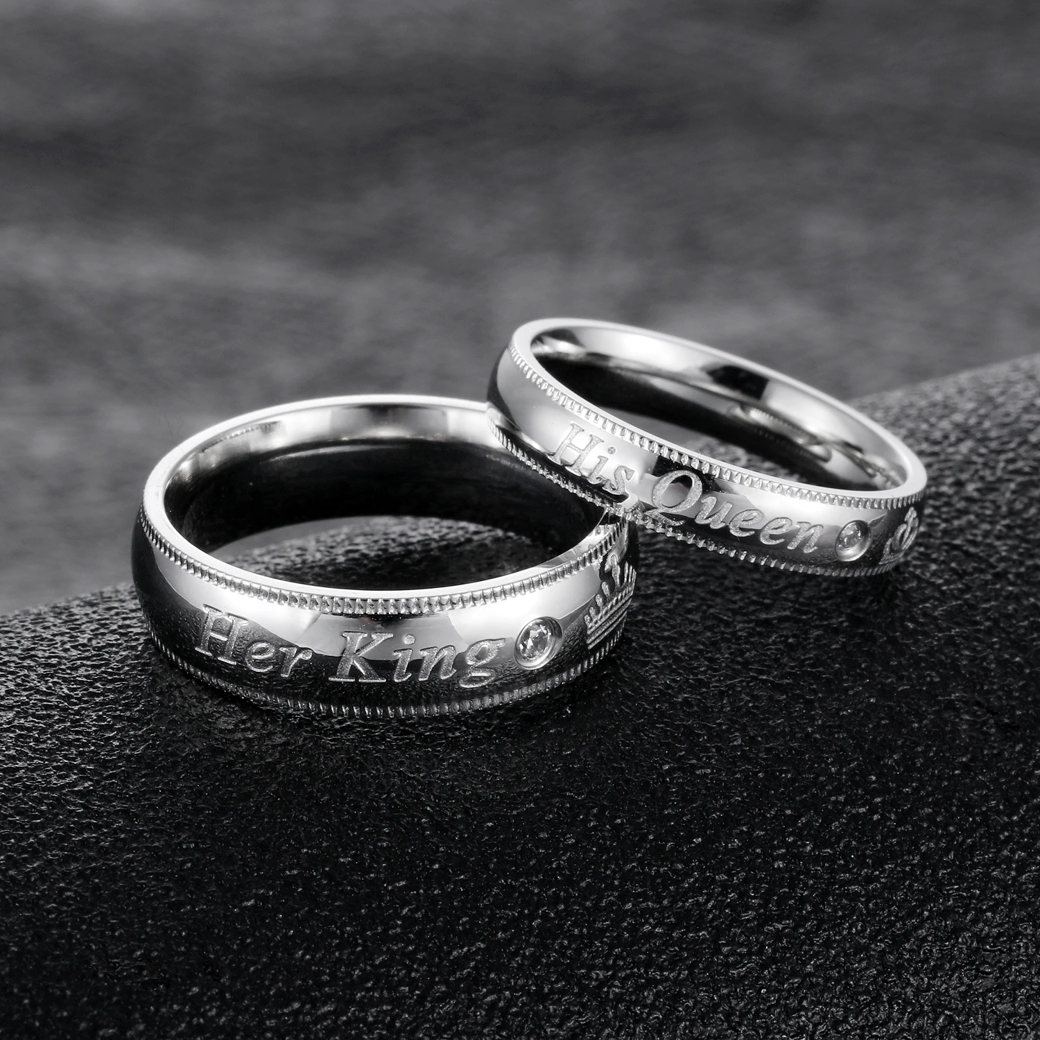 Brand Men Stainless Steel Rings For Women Zircon Wedding band Ring For Lady Letters Couple Rings Set Lovers His King Her Queen