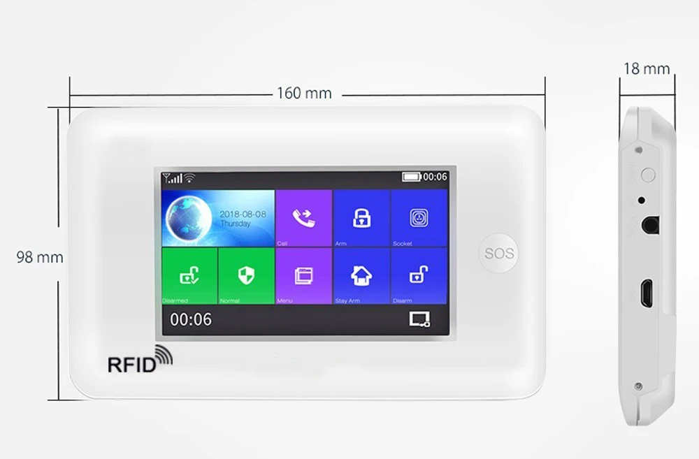 433MHz All Touch color Screen Wireless WIFI 3G GSm SOS RFID card Smart Home Security Monitor Burglar Alarm System Kits