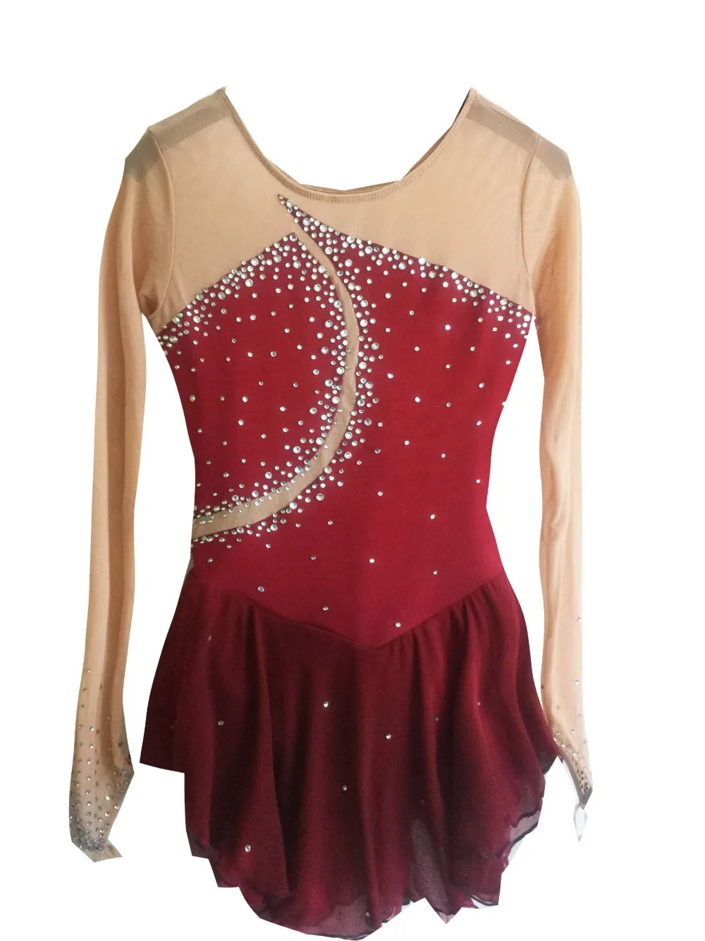 Compétition de patinage robe rouge custom ice robes de patinage de