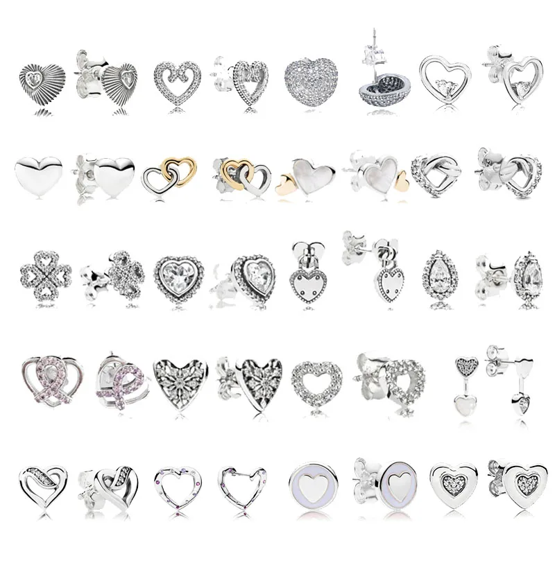 

925 Sterling Silver Pans Earring Zirconia Studs For Women Dazzling Heart Beauty Earrings Fine Europe Jewelry Birthday Gift