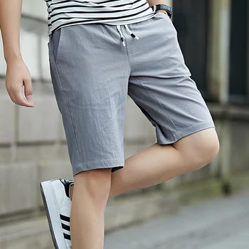 

Mens Summer Cotton linen Solid Straight slim Casual Shorts Elastic Waist drawstring Bermuda Masculina Shorts men Plus Size 5XL
