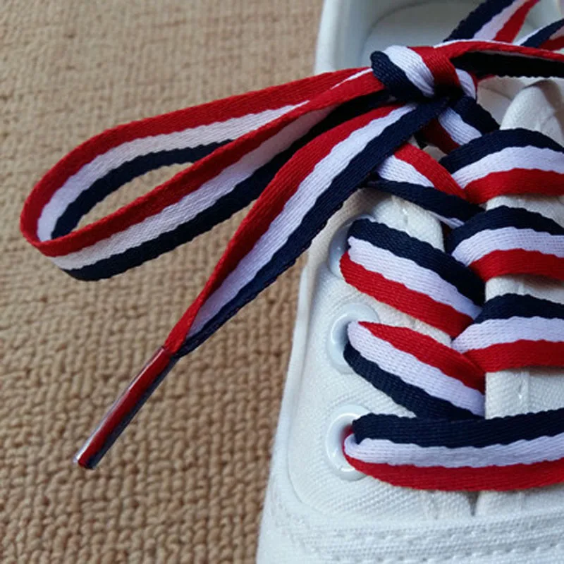 3 Pairs Red White Blue Polyester Stripe Lace Canvas Shoes Color Decorating Pattern Colorful Shoelaces Flat Laces Shoelaces Laces