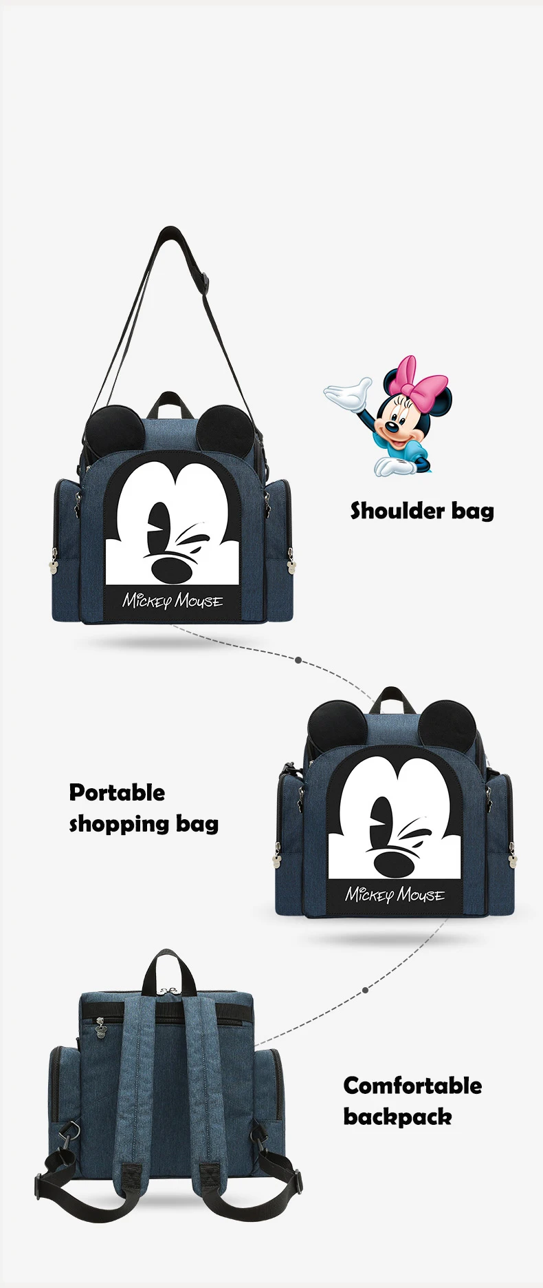 Disney Mummy Maternity Diaper Bag Large Nursing Travel Backpack Designer Sitting Stool Stroller Baby Bag Care Nappy Backpack