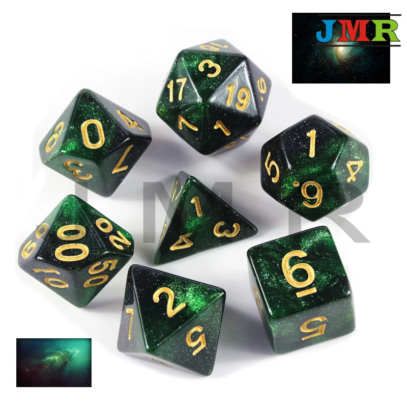 

Delicate Creative Universe Galaxy Dice Set of D4-D20 Mysterious Royal Glitter Powder Dice for DND RPG for Boardgame