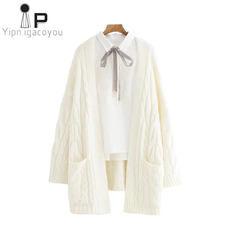 ^Cheap Korean Long Cardigan Women Sweater Autumn Big size Loose Harajuku Knitted Cardigan Female Winter Coat Women Tops Elegant Clothes
