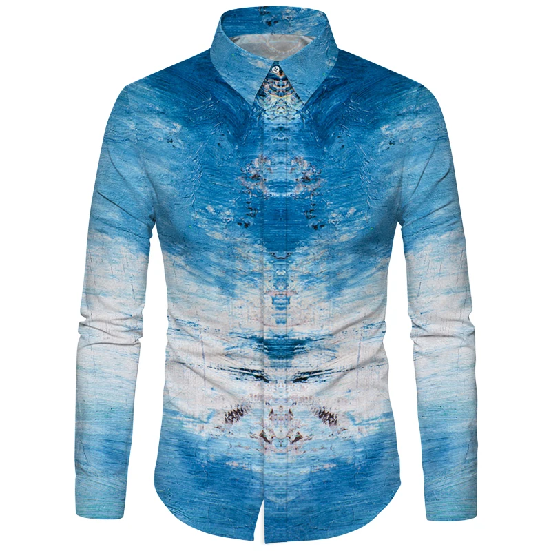 

Cloudstyle Blue Sky White Cloud Paint Dye Shirt Mens New Design Long Sleeve Slim Hawaiian Shirt 3D Printed Ocean Camisa 5XL Tops