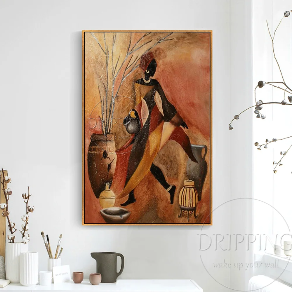 Ручная работа, африканская живопись маслом на холсте, ручная работа, Абстрактная фигура, картина маслом с изображением Африканской женщины для гостиной