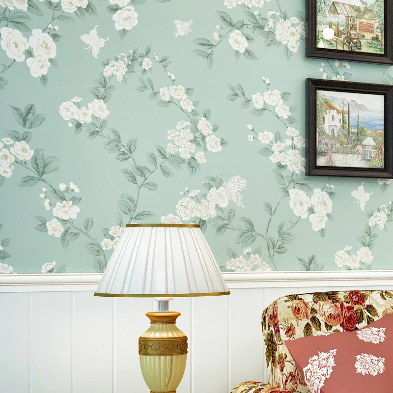 

0.53x10m Pastoral Style Blue Flower Pattern Non-woven Wallpaper Kids Room Wedding Room Bedroom Living Room Wallpaper