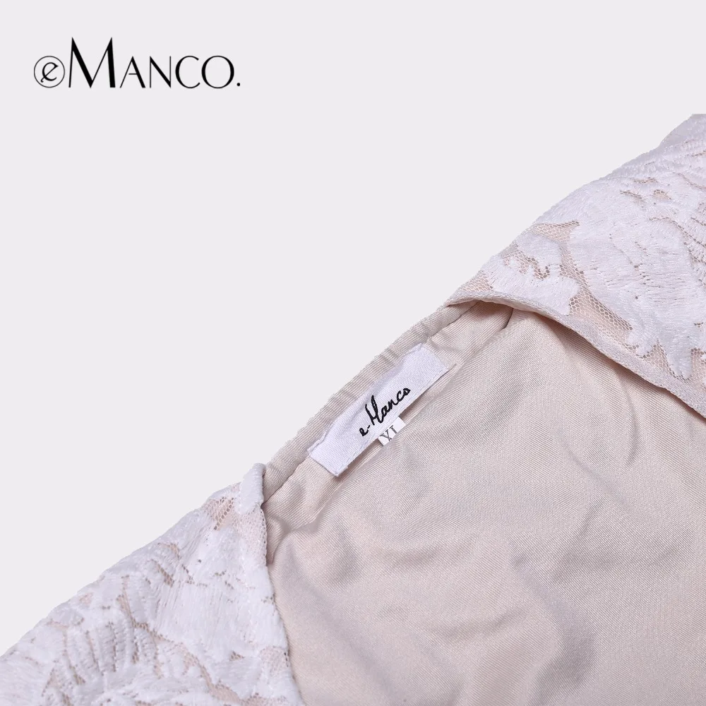e-Manco Elegant Sexy Plus size White Lace dress Women Back Hollow out Casual Three Quarter O-Neck straight Floral Dresses