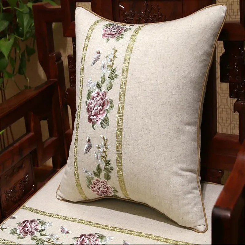 Free Shipping Cotton Linen Peony Throw Pillow Inner 50x50cm New Gift Embroidery Cushion Chair Sofa Car Mat Decora Waist Bloster | Дом и сад