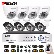 Tmezon 8 Channel AHD 1080P DVR Security Surveillance System With 4 Pcs Outdoor Bullet Camera 4 Pcs Indoor Dome Cameras White Kit