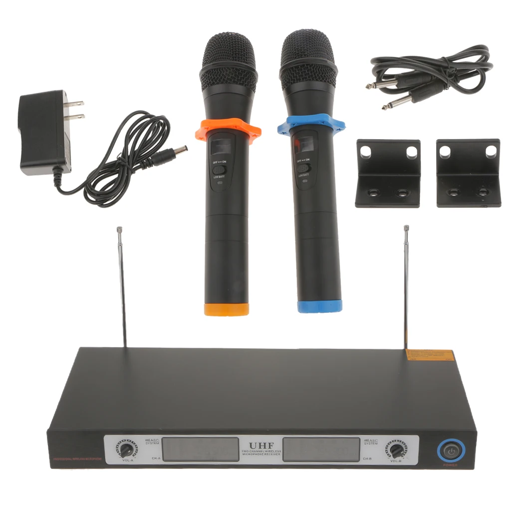 

Dual UHF Handheld Wireless Microphone LCD Audio System 2 Mic for Karaoke KTV