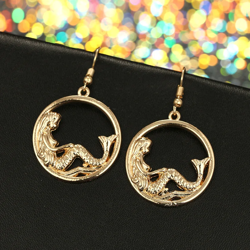 Fashion Romantic Gold Color Mermaid Drop Earrings Creative Simple Cute ...