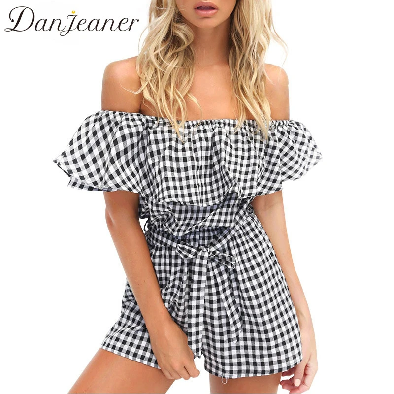 Danjeaner Off Shoulder Plaid Women 