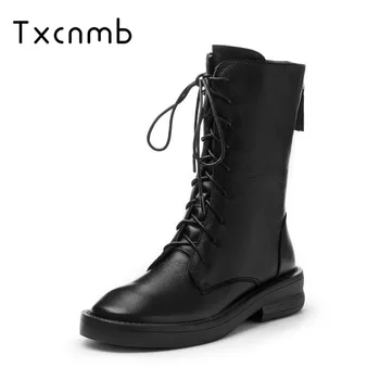 

TXCNMB 2020 winter heel ankle boots for women genuine leather platform shoes autumn boots high heels party dress shoes woman
