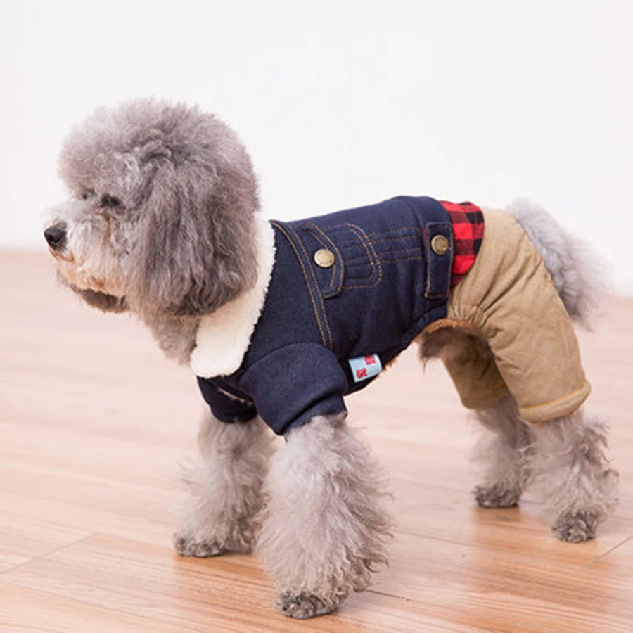 

Small Dog Clothes Winter Warm Jeans Jacket 4 Legs Chihuahua Bulldog Yorkies Clothes Dog Costume Roupa Cachorro Puppy Coat 50JK12