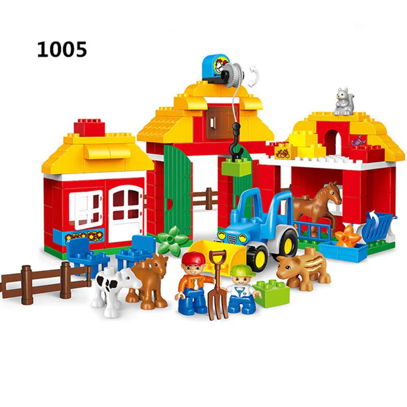 

123pcs Big Size Diy Happy Farm Zoo Animals Hobbies Blocks Set Compatible With Legoingly Brick Duplo Toys For Children Brinquedos