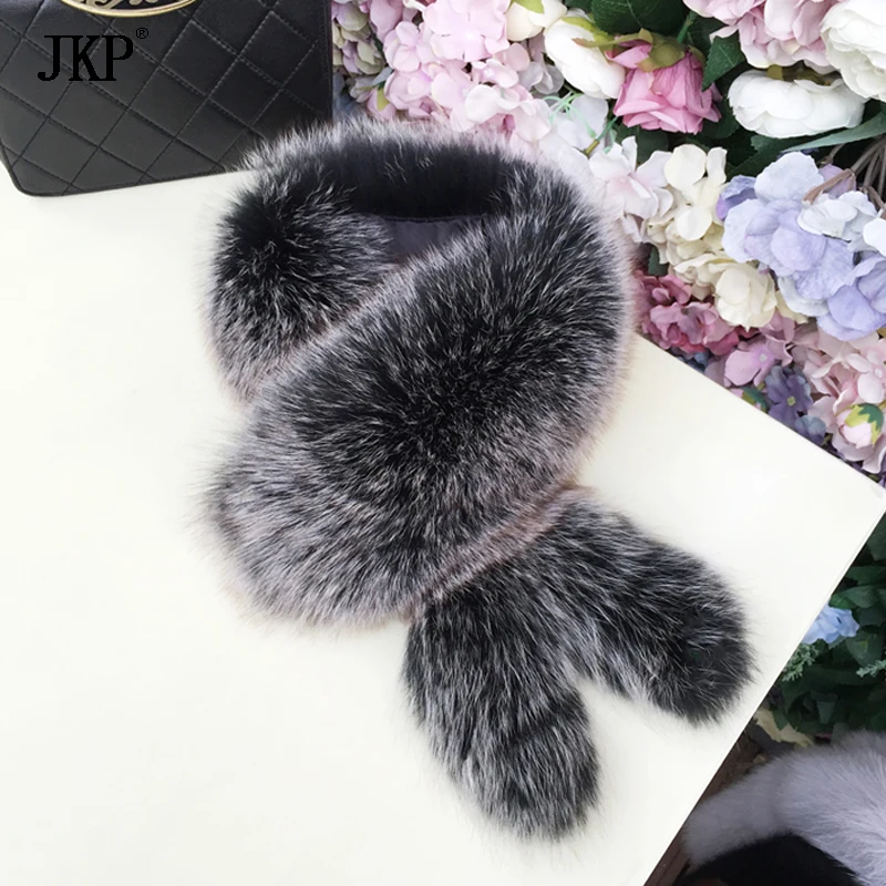 

2018 New Fox Fur Collar Scarf With tail Natural real Fox Fur Scarves Shawl Genuine Neck warm fur collar