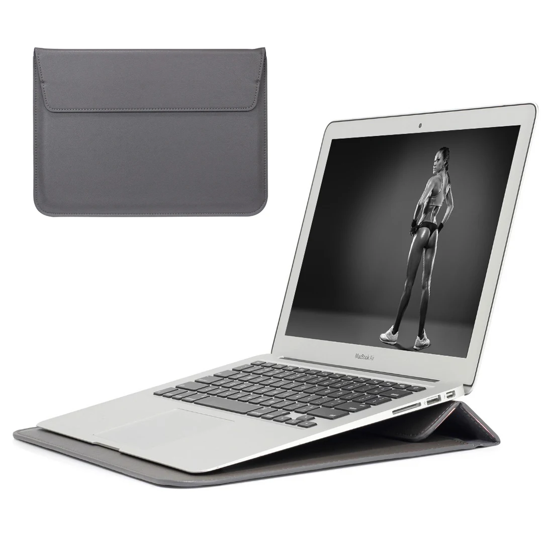 Защитная сумка из искусственной кожи для Macbook Air 13 Pro retina 12 15 чехол для ноутбука Macbook new Air 13 A1932 чехол-подставка A2159 - Цвет: Серый