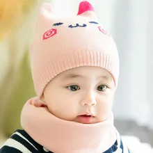 2 шт./компл. вязаная шапочка для малыша, детская зимняя шапка, шарф для новорожденных шляпы для мальчиков и девочек, теплые шапки с кошачьими ушками, Детская шляпка, шапочка для детей 0-18 месяцев