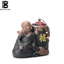 Винтаж черный дзен грубая керамика Чай Caddy Керамика герметичные Чай банок творческие бутики хранения Jar повезло немного монах статуя Декор