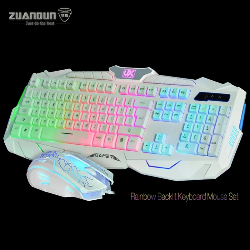 

7 Color Backlit LED Switchable USB Wired Keyboard Mouse Combos for Computer Mouse Mice Gaming Keyboard 19 keys without Conflict