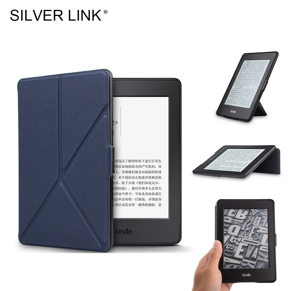 Серебряные цепи Kindle Paperwhite 1/2/3 складной чехол PU Искусственная кожа подставка Smart Cover для Amazon читалка Авто Режим сна/Пробуждение Shell