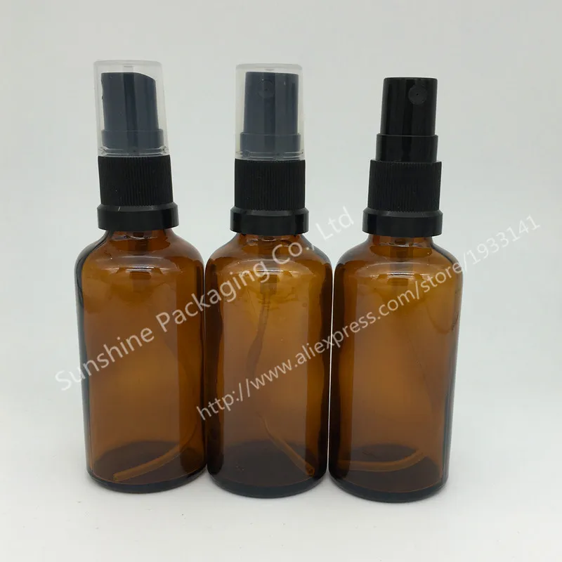 500pcs 50ml Amber Glass Spray Bottle With Black Fine Mist Sprayer Essential Oil Chemical Perfume Atomizer Cosmetic Container | Красота и