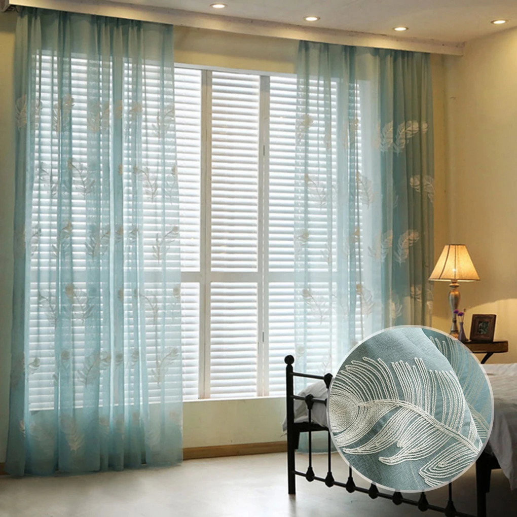 Low Cost High Quality Feather Embroidered Voile Curtains For