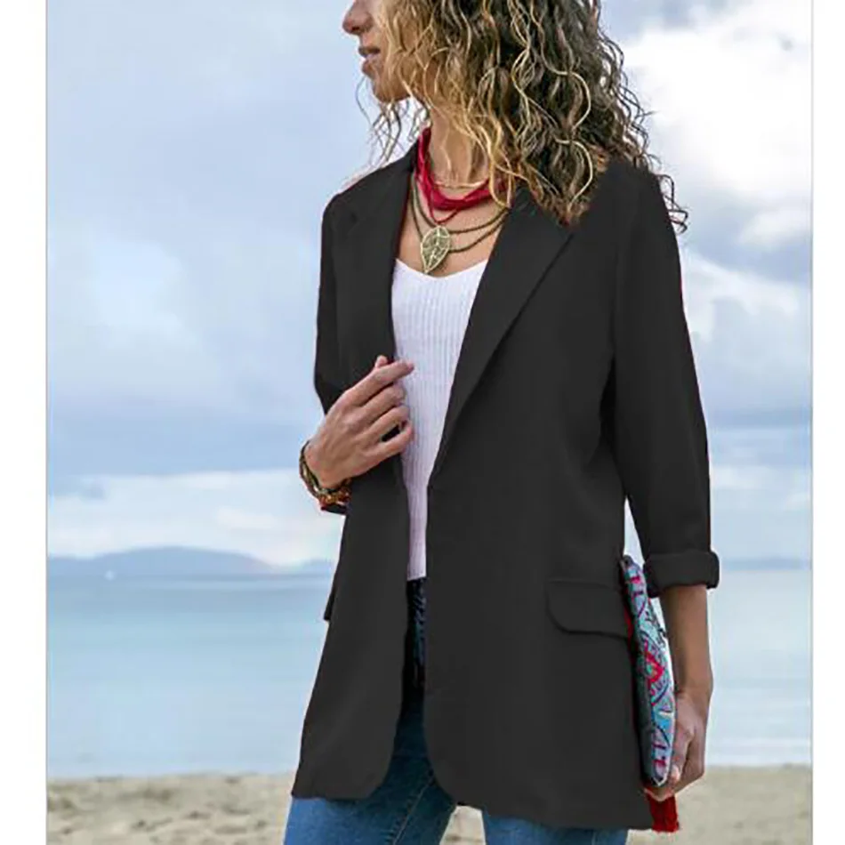 2019 New Spring Women Long Sleeve Blazer Open Front Lightweight Casual Office Lady Turn Down Collar Slim Jacket Outwear Female 2019 New Spring Women Long Sleeve Blazer Open Front Lightweight Casual Office Lady Turn Down Collar Slim Jacket Outwear Female