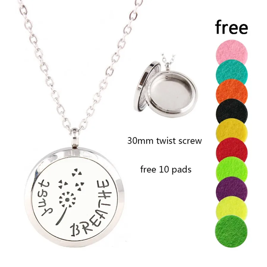 

Just breathe Twist 30mm Stainless Steel Perfume Aromatherapy Locket Necklace with 65cm length chain(10p free pads)