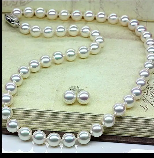 

classic 9-10mm natural Australian south sea white pearl necklace 18inch earring