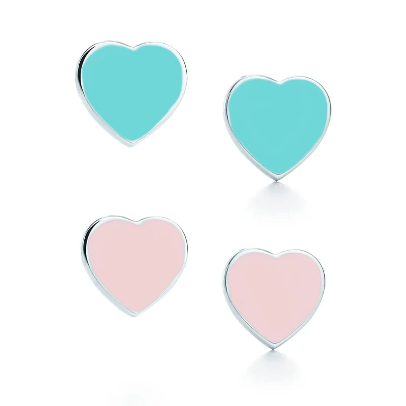 Синие серьги-гвоздики в форме сердца из нержавеющей стали Tiff, модный бренд, женские очаровательные вечерние серьги розового цвета, ювелирное изделие, подарок