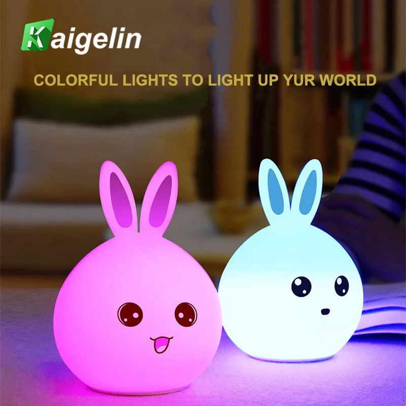 Новый стиль Кролик светодиодный ночник для детей Детские ночники многоцветный силиконовые touch Сенсор коснитесь Управление ночник