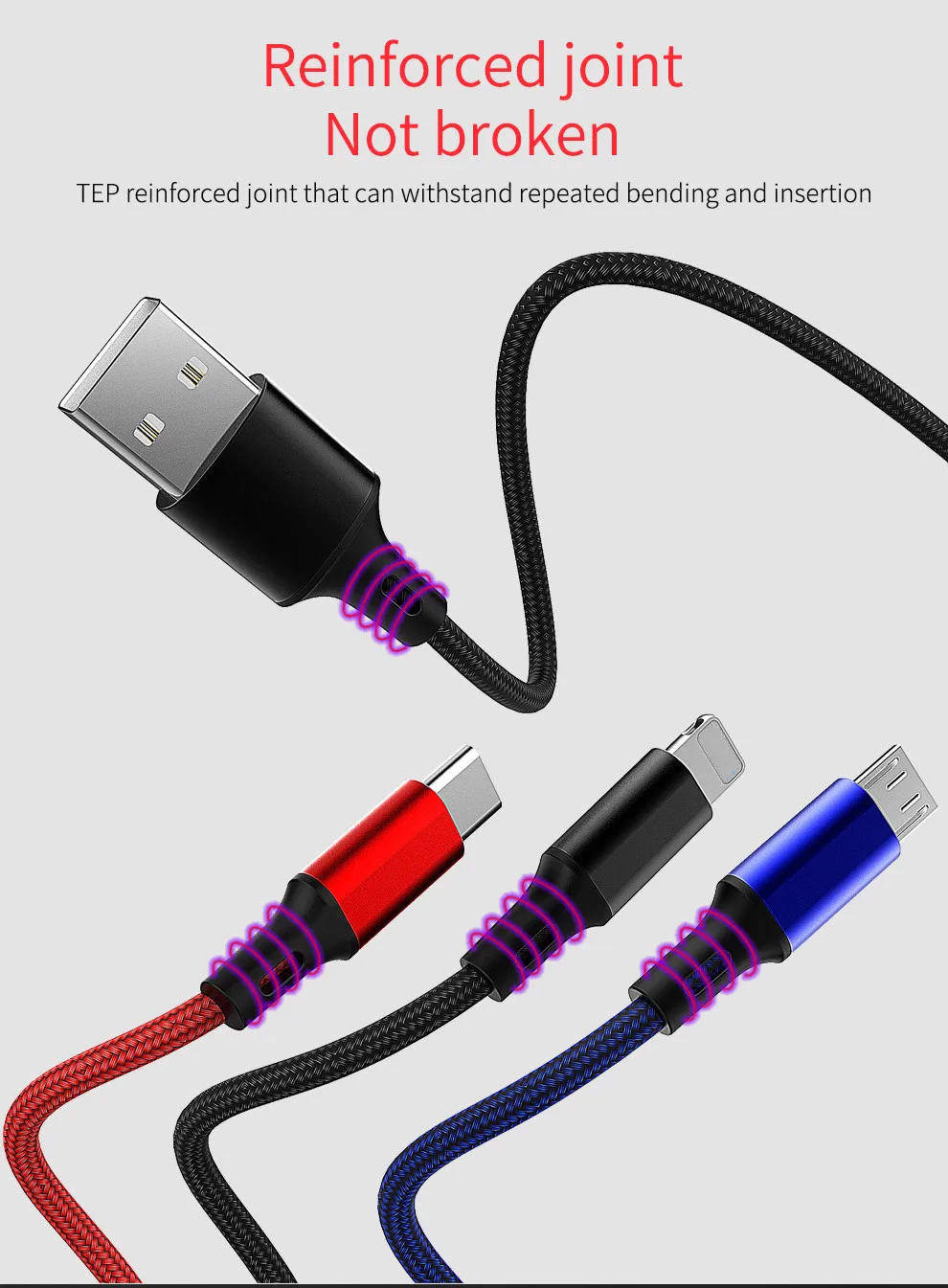 3 в 1 type C/8 Pin/Кабель зарядного устройства микро-usb для iPhone X универсальный кабель быстрой зарядки для samsung S9 S8 Xiaomi зарядное устройство Шнур