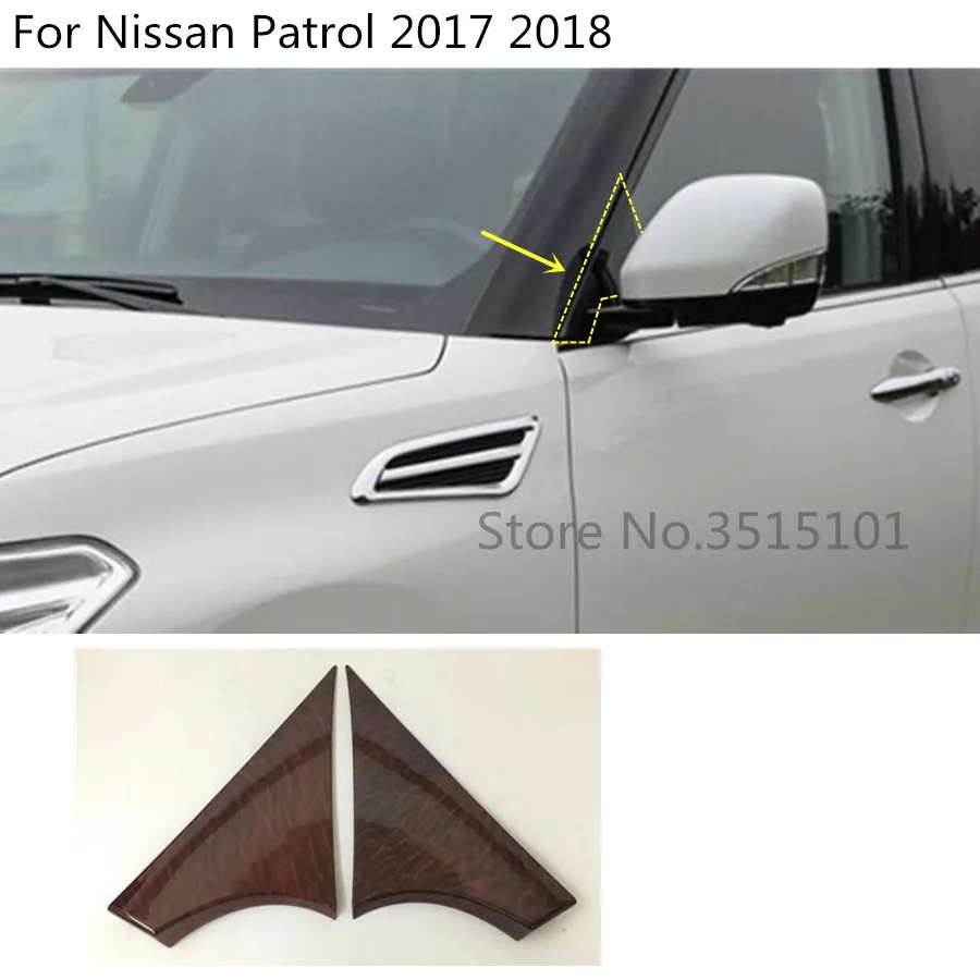 

Top quality mirror base cover hand front Spoiler side triangle Molding window bezel trim 2pcs For Nissan Patrol 2017 2018 2019