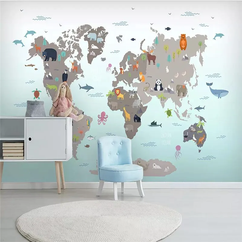 

Custom wallpaper Nordic hand-painted cartoon geometry animal children's room mural background wall painting waterproof material