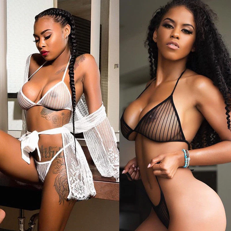 

Sexy Women Lace Lingerie Hollow Three-Point Babydoll G-string Nightwear Transparent Bra Set lenceria