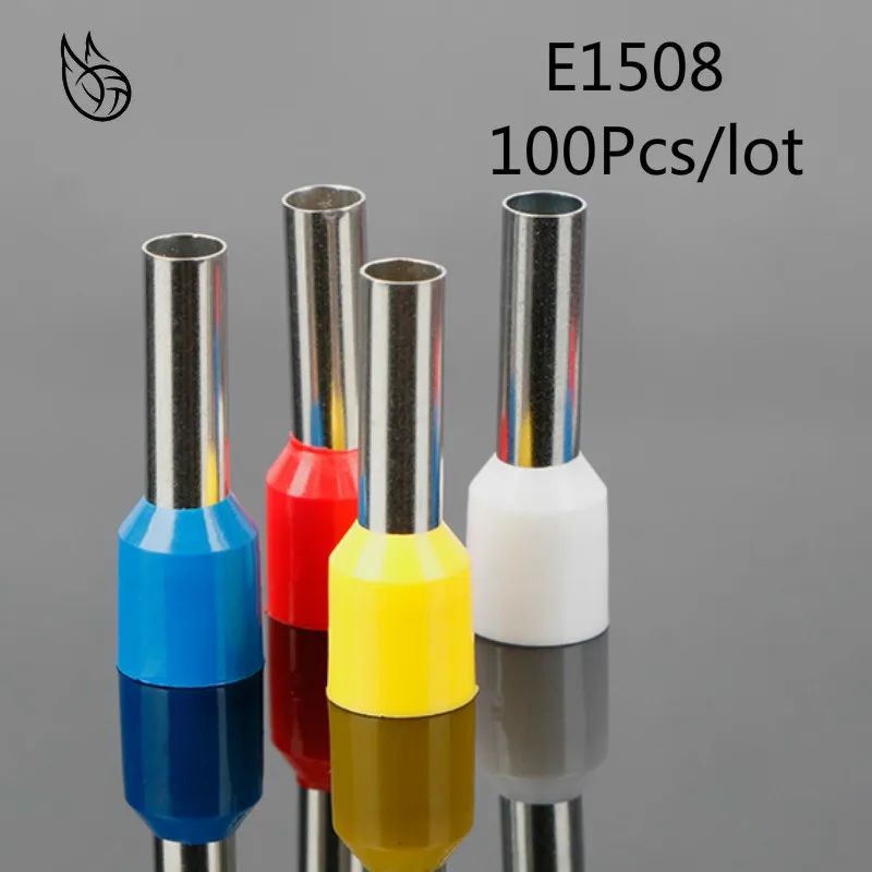 100 шт. E1508 изоляционные трубки терминал 1.5MM2 16AWG кабель провода разъем изоляционный