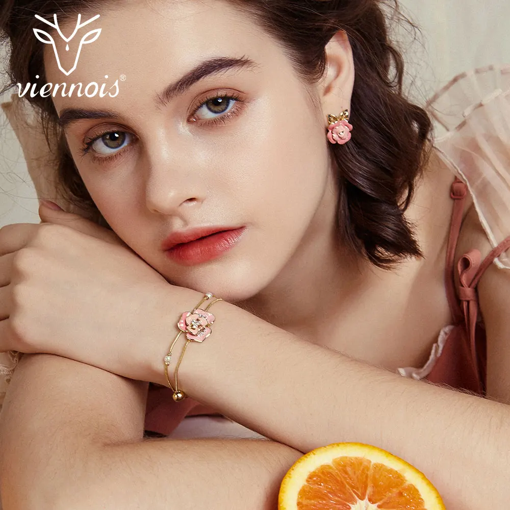 

Viennois Rose Gold Color Flower Rhinestone Chain Bracelets for Women Simulated Pearl Bracelet & Bangles Female Romantic Jewelry