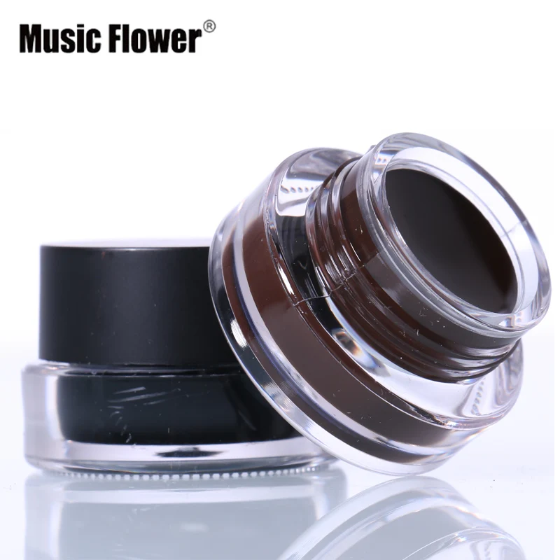 

Music Flower Brand Eye Makeup 2 in 1 Brown + Black Gel Eyeliner Make Up Water-proof Smudge-proof Set Eye Liner Kit With Brushes