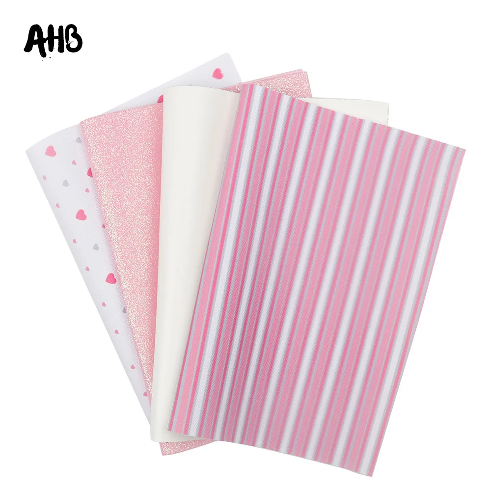 

AHB 4Pcs/Set Color Series Leather Sheets Romantic Faux Leather Fabric Set For Bows DIY Valentine's Day Party Decor Accessories