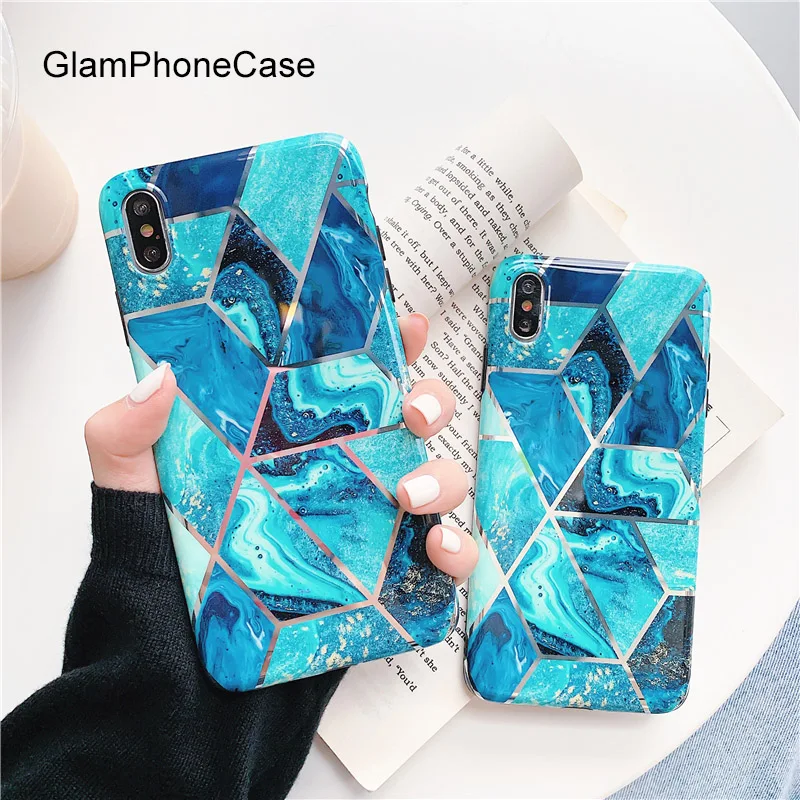 

GlamPhoneCase Blue Geometric Shape Phone Case For iPhone X XS Max XR Soft Silicone Cover For iPhone 7 8 6 6s Plus Case