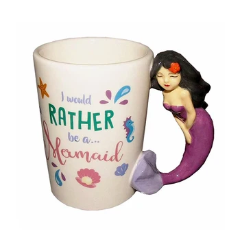 

300ML cute mermaid coffee mug cartoon princess mermaid milk cup personalized fishtail handle girl birthday gift mug